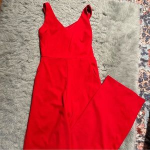 Red Sleeveless Pantsuit with cut-out back & pockets